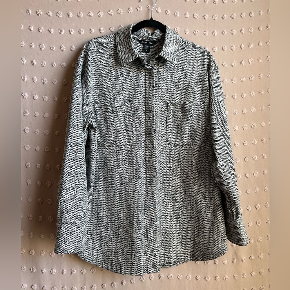 Athleta Textured Shirt Jacket Black White Herringbone‎ Sz M